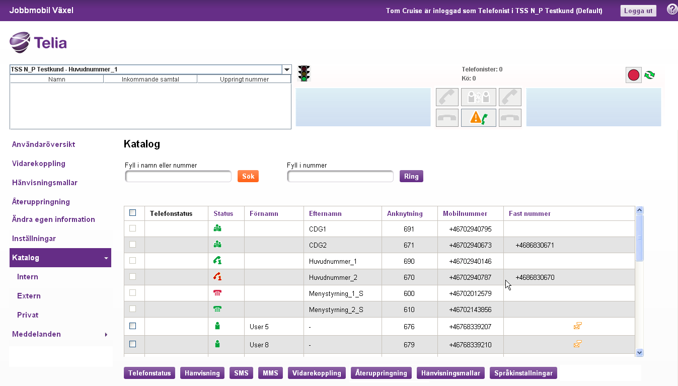 Telia Jobbmobil Växel Telefonist och katalogadministratör Handbok 16 4.6 Öppna växeln När du loggat in och valt telefonistgrupp är det dags att öppna katalogen och öppna växeln: 1.