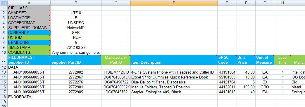 Att använda katalog-mallen 1 Katalog-mallen är i CIF-format och kan hanteras i Excel eller motsvarande.