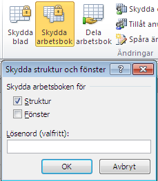 Borttagande När skyddet ska tas bort,högerklickar du på bladfliken och väljer Ta bort bladets skydd (Unprotect Sheet). Om lösenord har lagts på, så ska detta anges för att skyddet ska kunna tas bort.