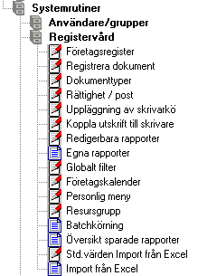 Import från Excel Under Import från Excel görs själva importen.