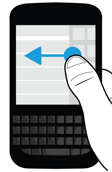 Konfiguration grunder Växla mellan BlackBerry Hub och apparna genom att dra fingret åt vänster och höger.