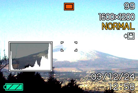 ÖVRIGA INSPELNINGSFUNKTIONER Användning av histogram Det går att använda knappen [DISP] för att uppvisa ett histogram på skärmen.