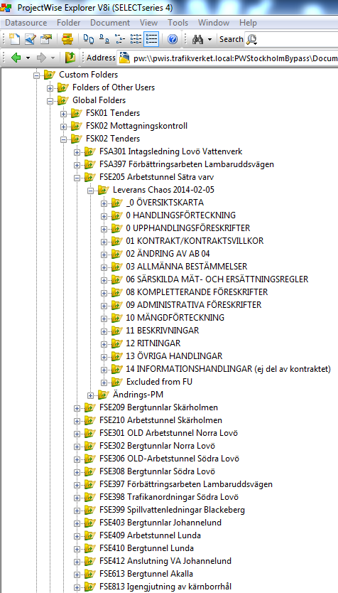 ProjectWise Custom folders Alla FU-leveranser är organiserade i s.k.