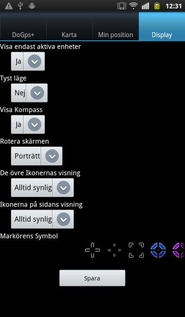 Om du väljer Nej, laddas kartorna ner utan ritningar som har gjorts i Karta+-tjänster. Godkänn inställningarna genom att trycka på Spara.