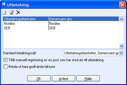 REDOVISNING Inställningar för utbetalning I programmet kan du antingen använda dig av automatiskt utbetalning eller manuell utbetalning för att förenkla utbetalningar av lön och/eller