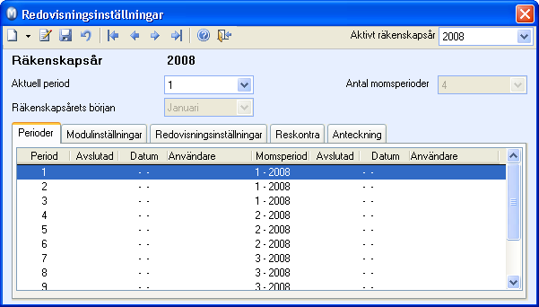 REDOVISNING REDOVISNINGSINSTÄLLNINGAR På fliken Redovisningsinställningar får du tillgång till alla redovisningsrelaterade inställningar som gäller för den aktiva företagsdatabasen samt flera