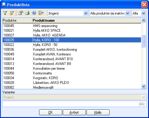 PRODUKTREGISTRET Produktlista Produktlistan är en lista som visar alla eller ett urval av produkter från produktregistret.
