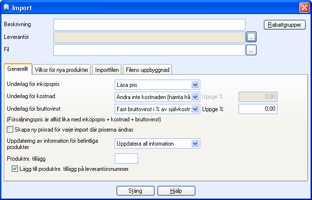 ORGANISERING OCH UNDERHÅLL AV PRODUKTER Inställningar för import av produktdata Innan du kan importera produktdata måste du göra inställningar för importrutinen.
