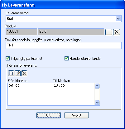 OM LAGERMODULEN Leveransform I grundinställningarna kan du skapa och upprätthålla leveransformer som är aktuella för din firma.