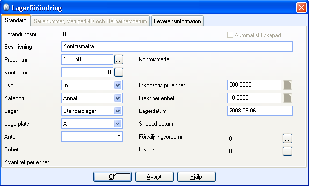 OM LAGERMODULEN Skapa en manuell lagerförändring Så skapar du en manuell lagerförändring: 1. Välj Visa - Lager - Lager - Lagerförändringar och reservationer. 2.