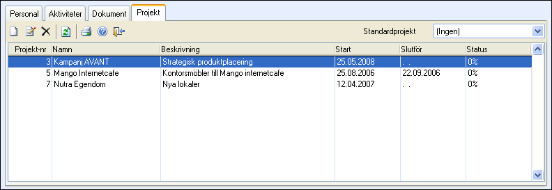 PERSONAL OCH TIDRAPPORTERING Fliken Projekt På fliken Projekt har du översikt över de projekt som den anställda är knuten till.
