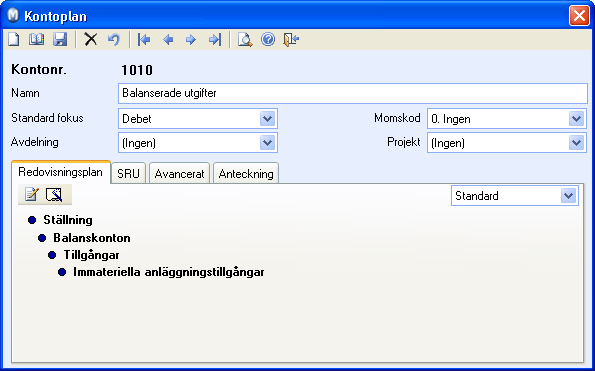 KONTOPLAN standardsystemkonton som anpassar kontoplanen. Du kan ändra dessa i redovisningsinställningarna.