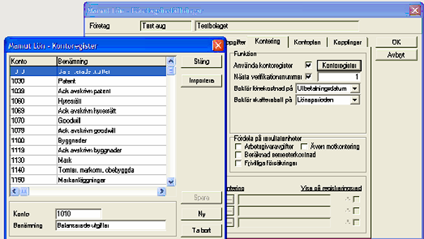 PERSONAL Överför kontoplan från Mamut Enterprise: 1. Gå in Mamut Lön under Företag - Företagsinställningar - Kontering. 2. I fältet Funktion klickar du på Kontoregister. 3.