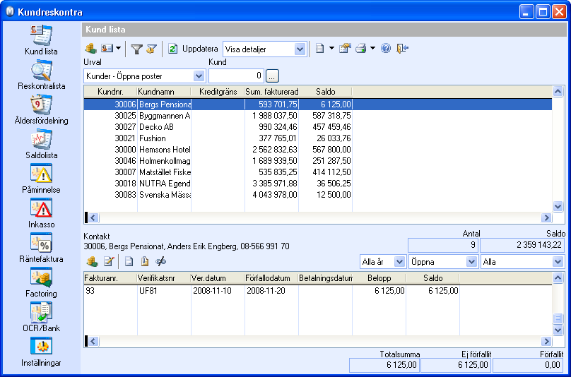 REDOVISNING Kundreskontra Kundreskontra ger dig en fullständig översikt över alla öppna reskontraposter som har gjorts för dina kunder och gör det därmed lättare att följa upp betalningen.