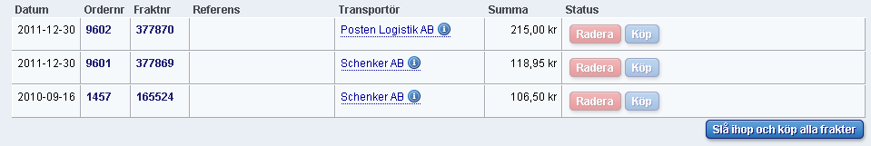 Betalning Innan du kan betala måste du godkänna Fraktjakts- och transportörens villkor. Läs igenom villkoren genom att klicka på respektive namn. När du godkänner villkoren, sätter du ett X rutan.