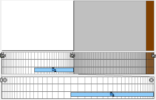 Figur 53. Fuktkälla i konstruktionen utbredd över halva isoleringslagret. Då konstruktionen simuleras med fuktkälla i isoleringsskiktet fås resultat enligt Tabell 58.