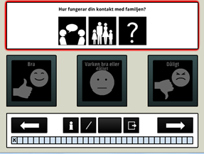 Så här ser en fråga ut på datorskärmen, i en läsplatta eller på en smartphone om personen får tal och textstöd (nivå 1).