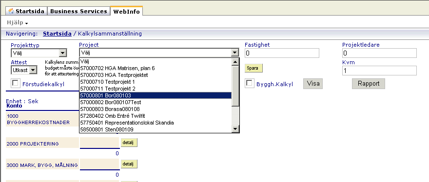 Manual Projektstyr Sidan 26 av 31 Justera kalkylsammanställning I Projektstyr kan du sammanställa kalkyler från fyra olika skeden.
