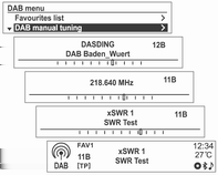 76 Radio Ställa in en radiostation manuellt Ställa in en DAB-station manuellt (DAB-DAB på/dab-fm på) När du har aktiverat Autom.