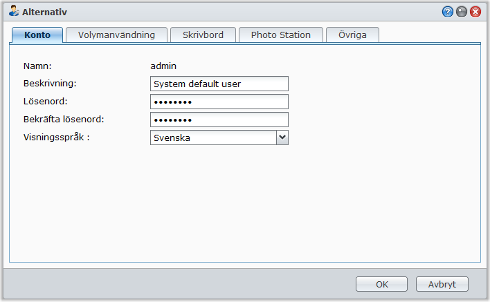 Bruksanvisning för Synology DiskStation Hantera personligaalternativ Klicka på menyn Alternativ (med en bildikon) i det översta högra hörnet på din DSM desktop för att hantera dina inställningar för