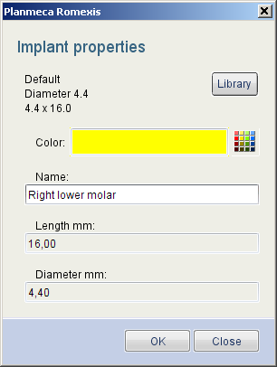 IMPLANTATMODULEN 5.1 Implantatverktyg Lägg till standardimplantat Använd verktyget Lägg till standardimplantat för att placera ett förvalt standardimplantat i planet.