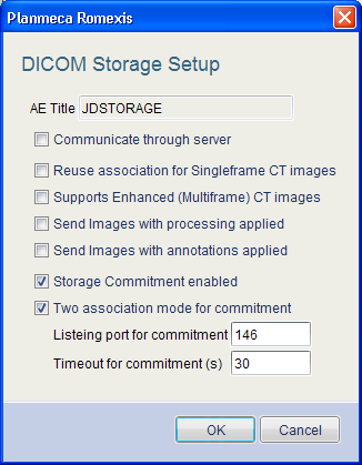 BILDHANTERING 2.2.1 DICOM Storage-inställningar I fönstret Storage-inställningar som öppnas, kan inställningarna för DICOM Storage ändras eller kontrolleras.