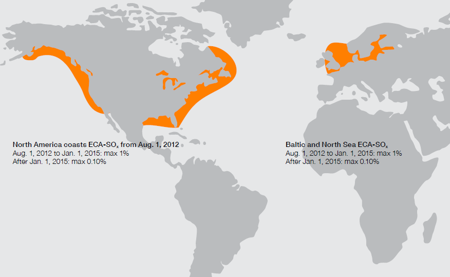 ibland som NECA (Nitrogen Emission Control Area) (IMO, International Convention for the Prevention of Pollution from Ships (MARPOL), 2013) Östersjön, Nordsjön, Engelska kanalen, och Nordamerikas kust