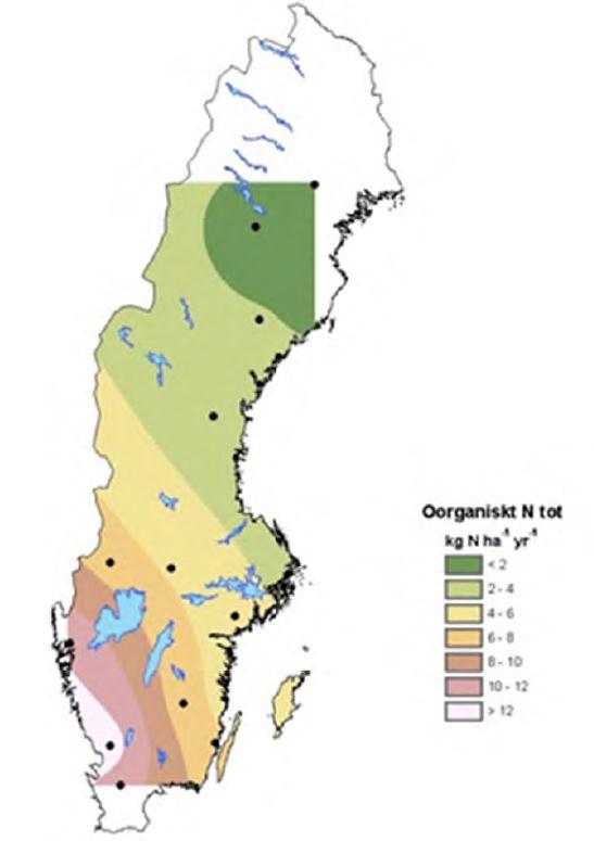Kvävenedfall i Sverige Total våtdeposition av kväve (NOx-N och