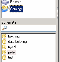 Detta visar ett fönster liknande det nedan. 3. Markera Catalog till vänster. Det visar ett fönster med alla tillgängliga databaser (se bild till höger). 4.