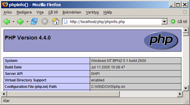 9. Starta Internet Information Services i Kontrollpanelen (eller via Datorhantering 19 ). Expandera grenar tills vi kommer till Standardwebbplats och kan se alla mappar i roten på webbserver, bl.a. mappen php (eller vad du kallade den) som skapades ovan.