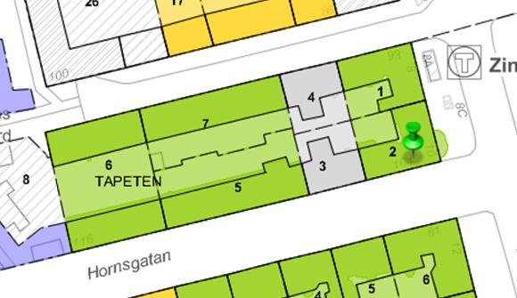 4. Sökverktygen - Sök fastighet - Sök adress 1. Klicka Sök fastighet. 2. Skriv in kvartersnamn. Klicka Sök. Det går också att skriva in hela fastighetsbeteckningen.