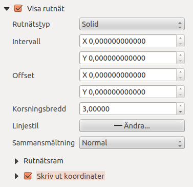 Kartelementets utsträckning. Utsträckning anger koordinater i det valda koordinatsystemet för vänster, nedre, högra och övre delen av kartelementet.