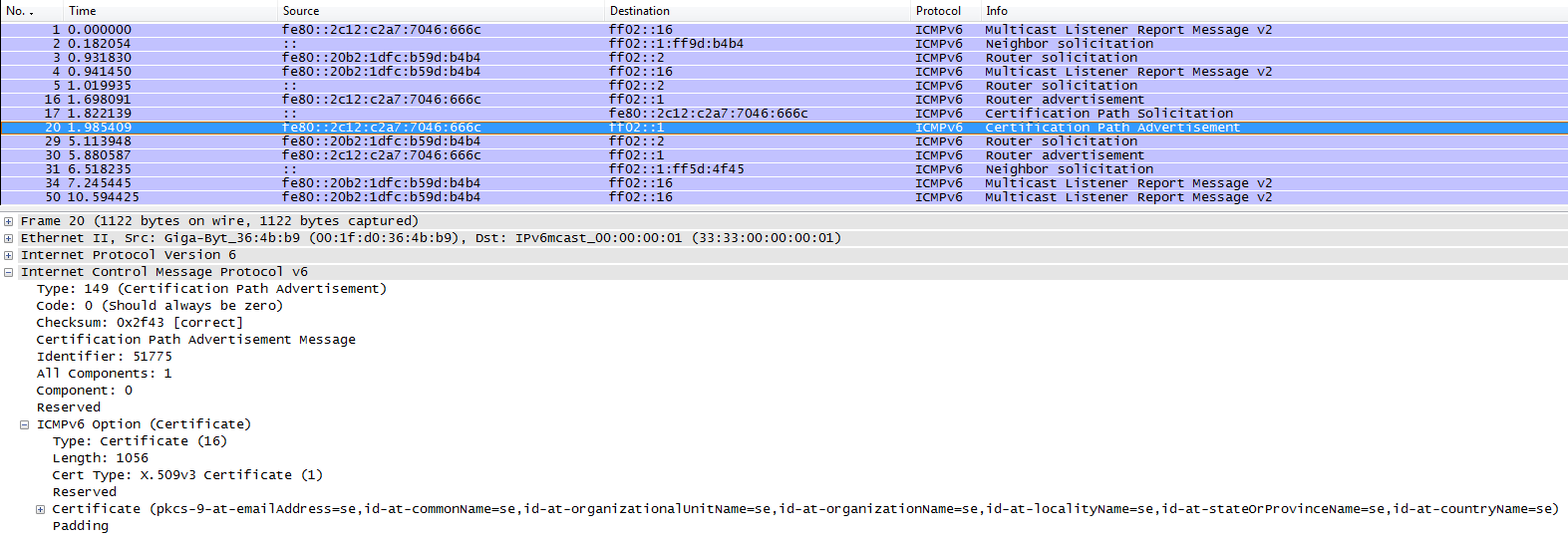 Sent 1 packets. assigning 2a01:48:100:106:3c1f:fa22:965d:4f45 to interface eth0 CGA address 2a01:48:100:106:3c1f:fa22:965d:4f45 computed and assigned in 1.