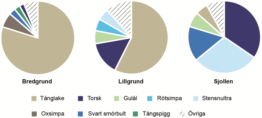 Figur 15. Fångstens artfördelning vid provfisken med ryssjor åren 2008 2010, baserat på de 36 ordinarie stationerna inom kontrollprogrammet.