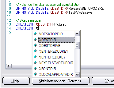 Fördjupningar / Mer fakta / Artiklar 123 13.5 IntelliSense IntelliSense Visual Installer stöder IntelliSense i vissa delar av programmet.