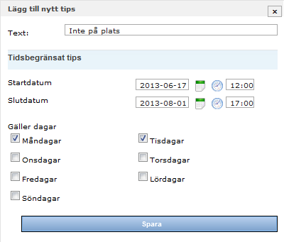 Fyll i de fält som ska uppdateras. Klicka på Spara. Dina ändringar är nu införda i registret. 8.3 Redigera Tips På denna sida hanterar du tips.