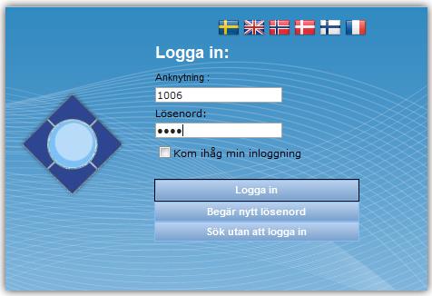 3.2 Inloggning Det första som möter dig när du kommer till startbilden för User är en inloggningsruta. Här anger du ditt anknytningsnummer, som normalt är tre eller fyra siffror och ditt lösenord.