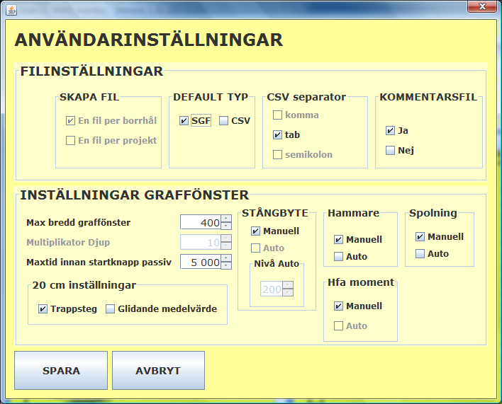 Användarinställningar Det finns även andra inställningar som du som användare kan göra. Dessa finns under Användare om man trycker på knappen INSTÄLLN.