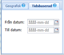 Datum 2014-05-26 7(12) Diarienr De två huvudflikarna Geografisk och Tidsbaserad. Geografisk sökning hanterar orter, kommuner eller län genom att skriva in dem i rutan.
