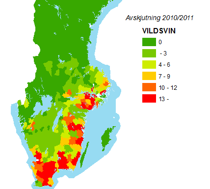 Trafikolyckor med vildsvin (st) 4500 4000 3500 3000 2500 2000 1500 1000 500 0 2003 2004 2005 2006 2007 2008 2009 2010 2011 2012 År Figur 2. Antal trafikolyckor med vildsvin.