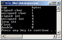 Hur många Byte är en int? Oklart! Det får man veta genom att köra ett testprogram på sitt målsystem: #include <stdio.