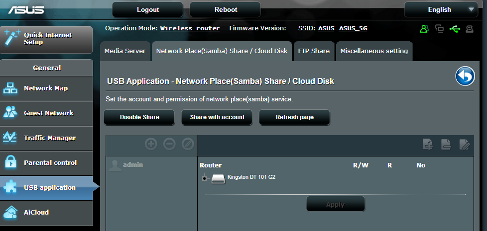 För att starta Media Servers inställningssida, gå till fliken General (Allmänt) > USB application (USB-applikation) > Servers Center > Media Servers.