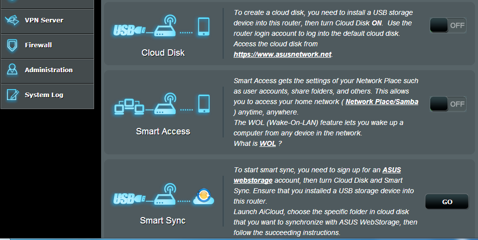 3.6.2 Smart Access Smart Access-funktionen ger dig möjlighet att enkelt få åtkomst till ditt hemnätverk via routerns domännamn. ANMÄRKNINGAR: Du kan skapa ett domännamn för routern med ASUS DDNS.