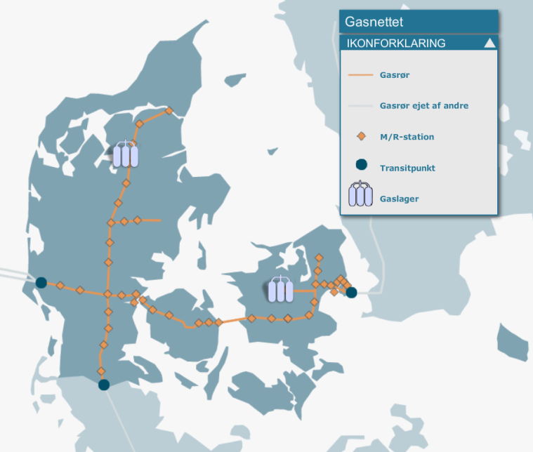 3 Egtved Nybro Dragör Ellund Figur 2. Det danska gassystemet [3]. Det finns två gaslager i Danmark, Stenlille på Själland och Lille Torup på Jylland.