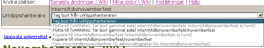 Flytta och kopiera wikisidor Att flytta och kopiera sidor (inklusive undersidor) är mycket lätt, men kan verka svårt: Genom att välja i Urklippshanterarens meny; kan du nu flytta eller kopiera