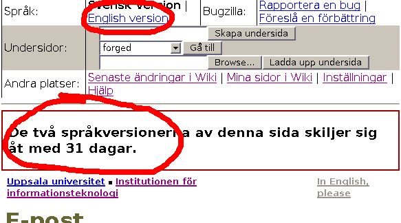 Redigera på två språk. Välj svensk version eller english version i menyn.