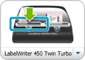 Skriva ut på en LabelWriter Twin Turbo-skrivare Så här väljer du en skrivare 1. Klicka på skrivarbilden i utskriftsområdet. Alla etikettskrivare som är installerade på datorn visas.