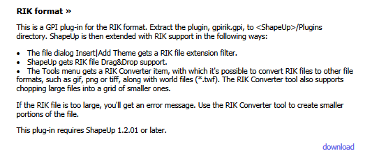 RIK-filer till Disgen 8.2 2 Detta behöver du ShapeUp Programmet ShapeUp, ett gratis kartverktyg som hämtas på www.nilione.com/ RIK-plugin RIK-pluginen till ShapeUp är också gratis.