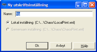 Ny Skapar en ny skrivarinställning, nytt fönster öppnas.