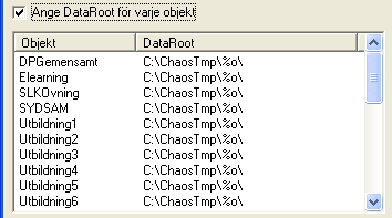 Ange DataRoot för varje objekt Används om de olika objekten ska ha olika lagringsplatser för hämtade dokument.